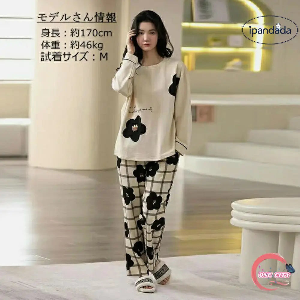 大きいサイズ 薄手 春夏用 春秋用 春 かぶり 綿 長袖 上下セット ルームウェア レディース パジャマ ID3982