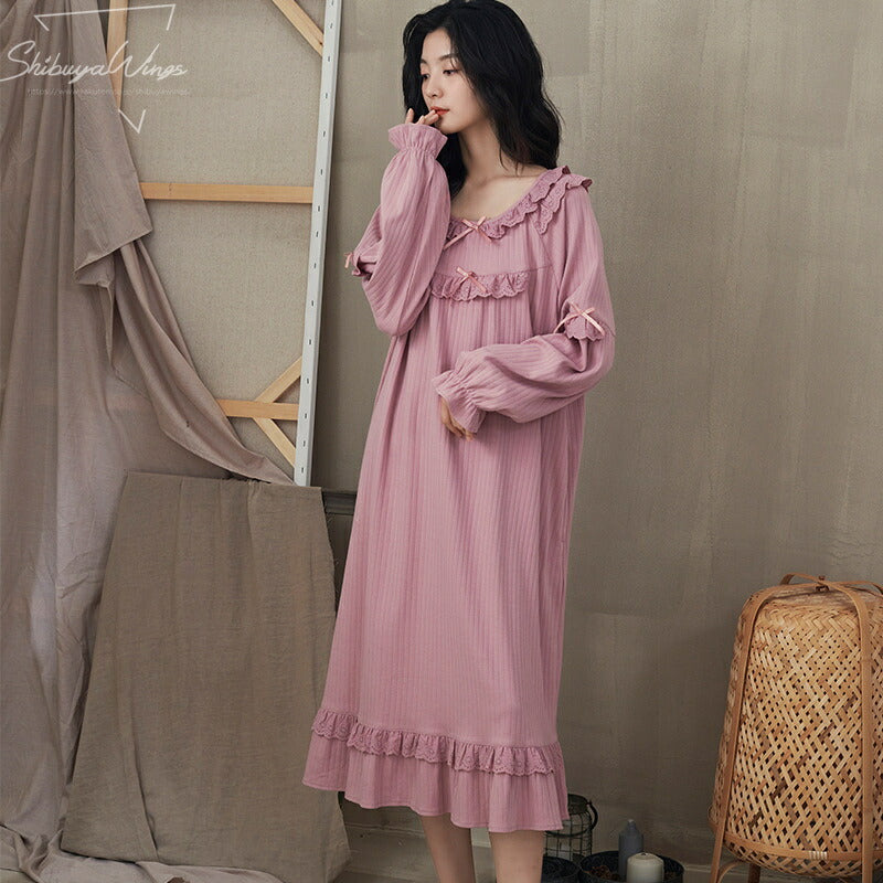 部屋着 寝巻き 綿 上品 パジャマ 春夏 ルームウェア レディース ワンピース 肌触り 通気性 ゆったり 長袖 女性 韓国風 お姫様 きれいめ 誕生日プレゼント きれい エレガント 寝巻き 可愛い 柔らかい 冷房対策 肌触りいい シンプル 20代 30代 M L XL 2XL スウィーティー 新作 ID4723