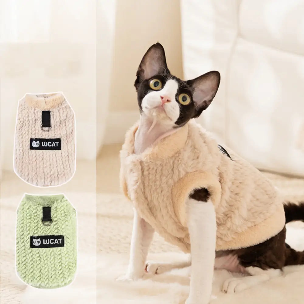 デヴォンキャット コート 秋冬 保温 ミンクファー ノースリーブ 子猫用 二足歩行 ペット服 ID3266