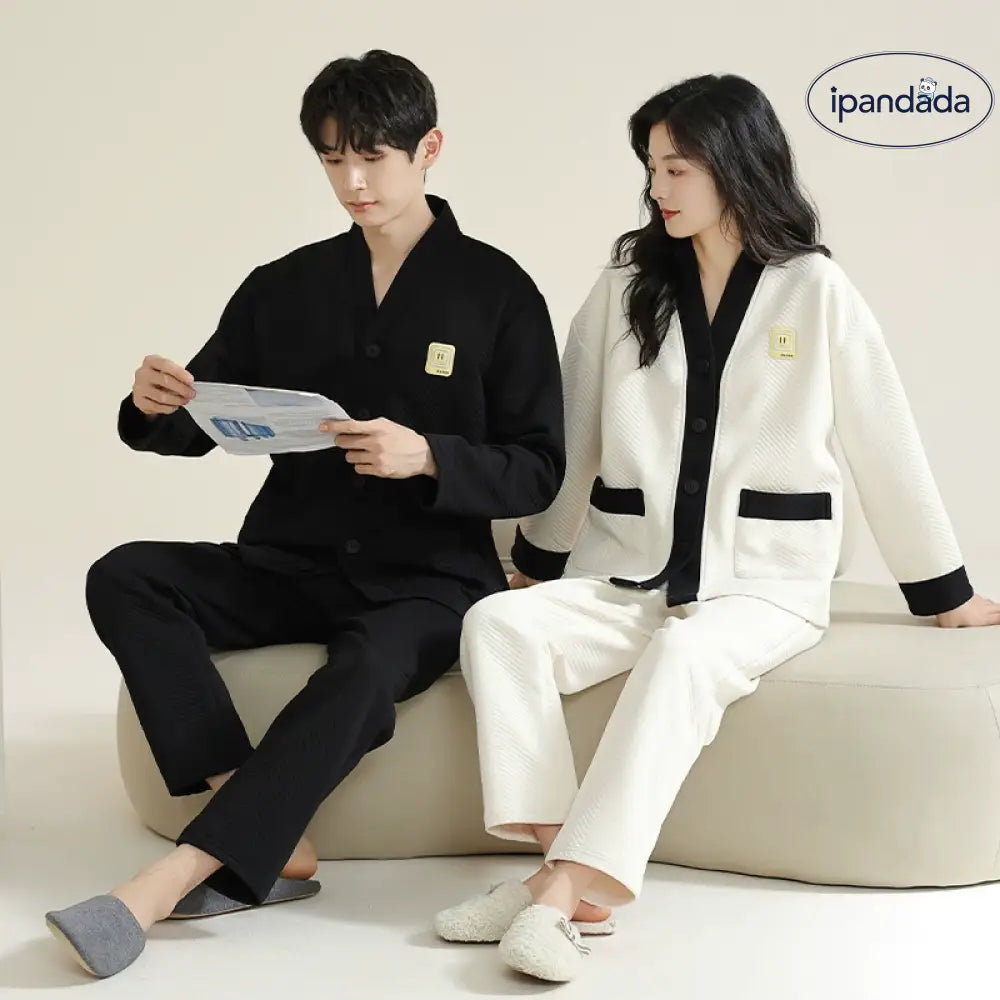 カップル パジャマ 男女兼用 春秋 秋冬 厚手 コットン 長袖 冬用 薄手 中綿 エアコットン 部屋着 秋冬モデル レディース メンズ ID2319