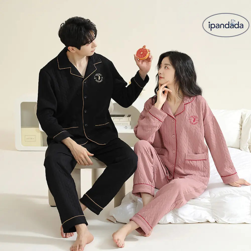 カップル パジャマ 男女兼用 春秋 秋冬 厚手 コットン 長袖 冬用 薄手 中綿 エアコットン 部屋着 秋冬モデル レディース メンズ ID2319