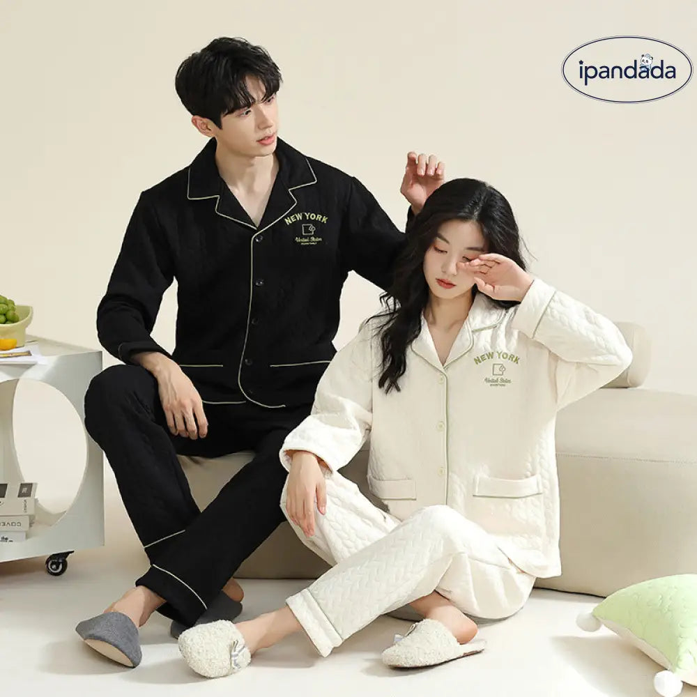 カップル パジャマ 男女兼用 春秋 秋冬 厚手 コットン 長袖 冬用 薄手 中綿 エアコットン 部屋着 秋冬モデル レディース メンズ ID2319