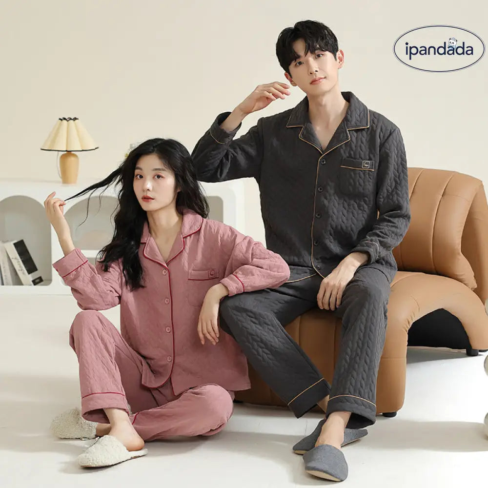 カップル パジャマ 男女兼用 春秋 秋冬 厚手 コットン 長袖 冬用 薄手 中綿 エアコットン 部屋着 秋冬モデル レディース メンズ ID2319