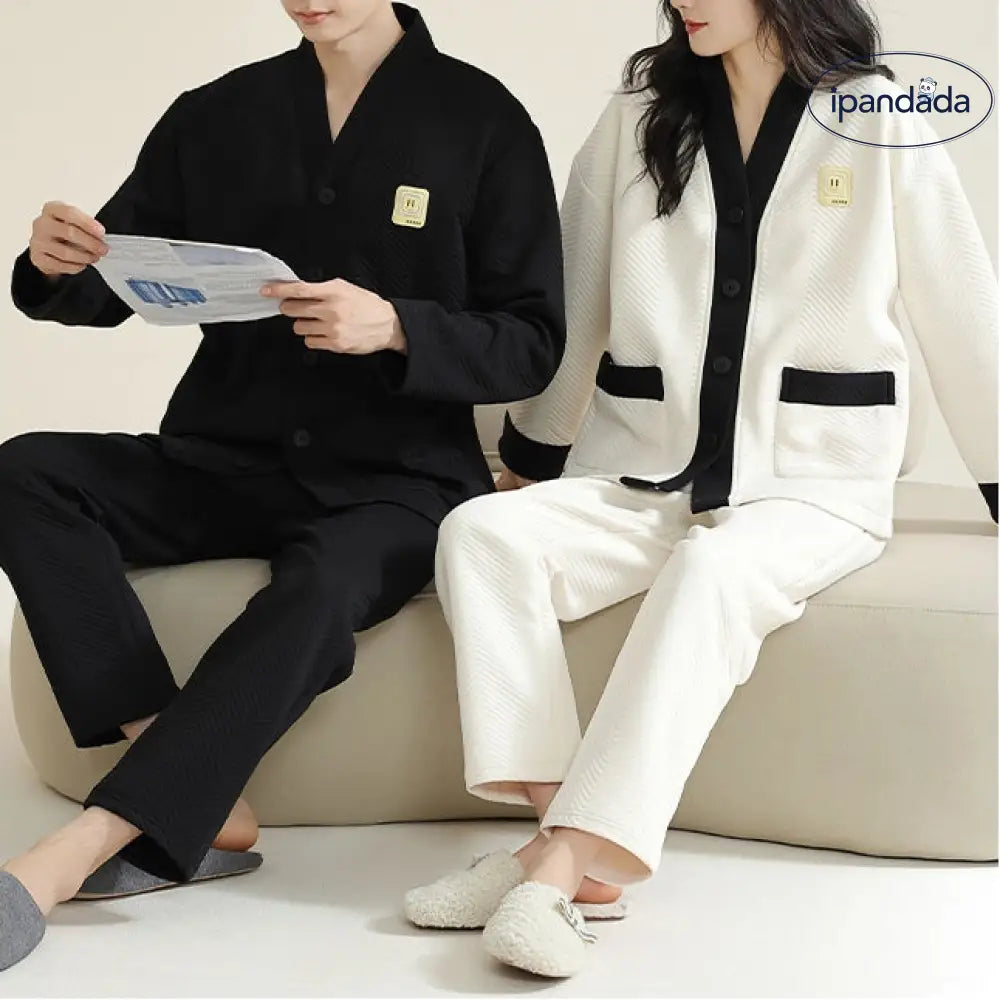 カップル パジャマ 男女兼用 春秋 秋冬 厚手 コットン 長袖 冬用 薄手 中綿 エアコットン 部屋着 秋冬モデル レディース メンズ ID2319