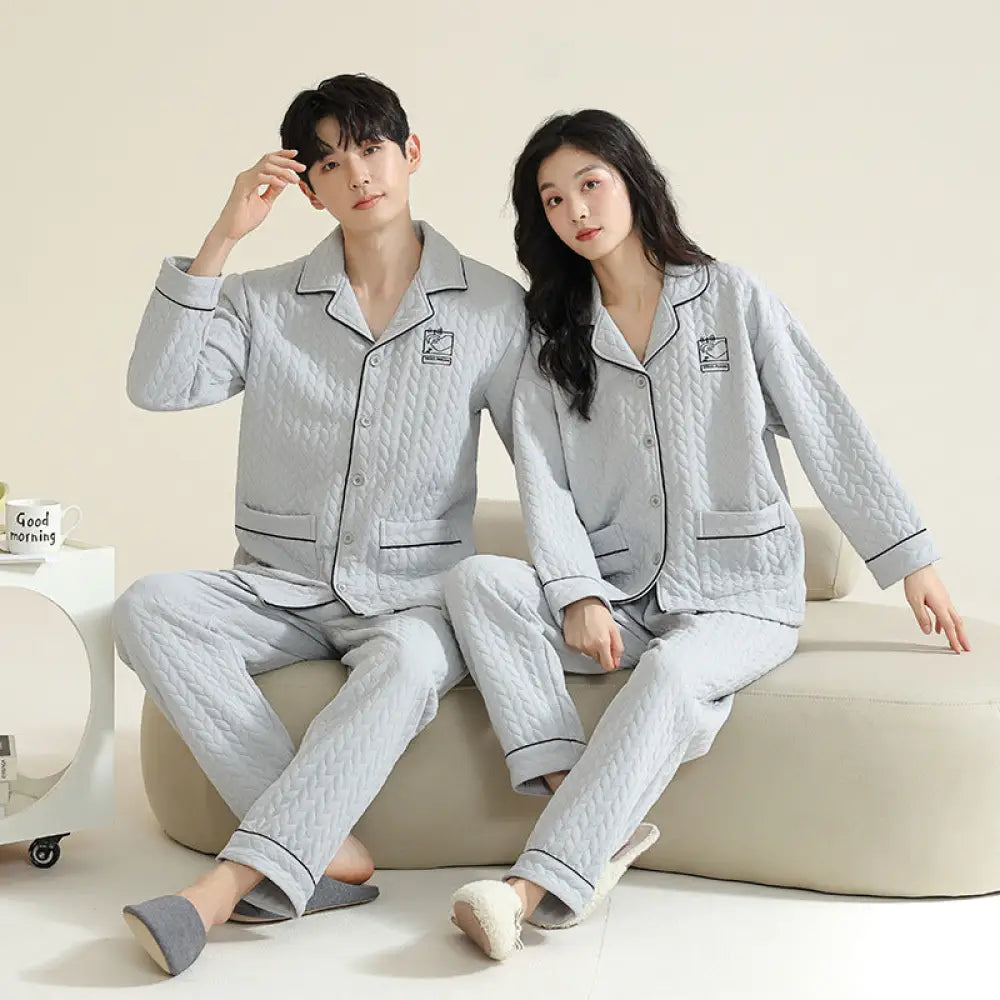 カップル パジャマ 男女兼用 春秋 秋冬 厚手 コットン 長袖 冬用 薄手 中綿 エアコットン 部屋着 秋冬モデル レディース メンズ ID2319 タイプ⑥ / レディースＭ