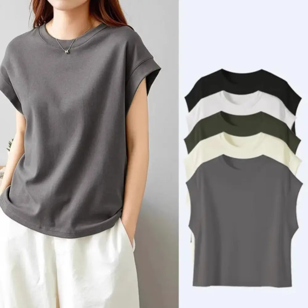 ID1129 デザイン性 防透け 大人可愛い 無地 半袖 ラウンドネック プルオーバー カジュアル Tシャツ スリム効果 夏用 新作 マルチコーデ 女性用 ノースリーブ タンクトップ 外出着＞トップス