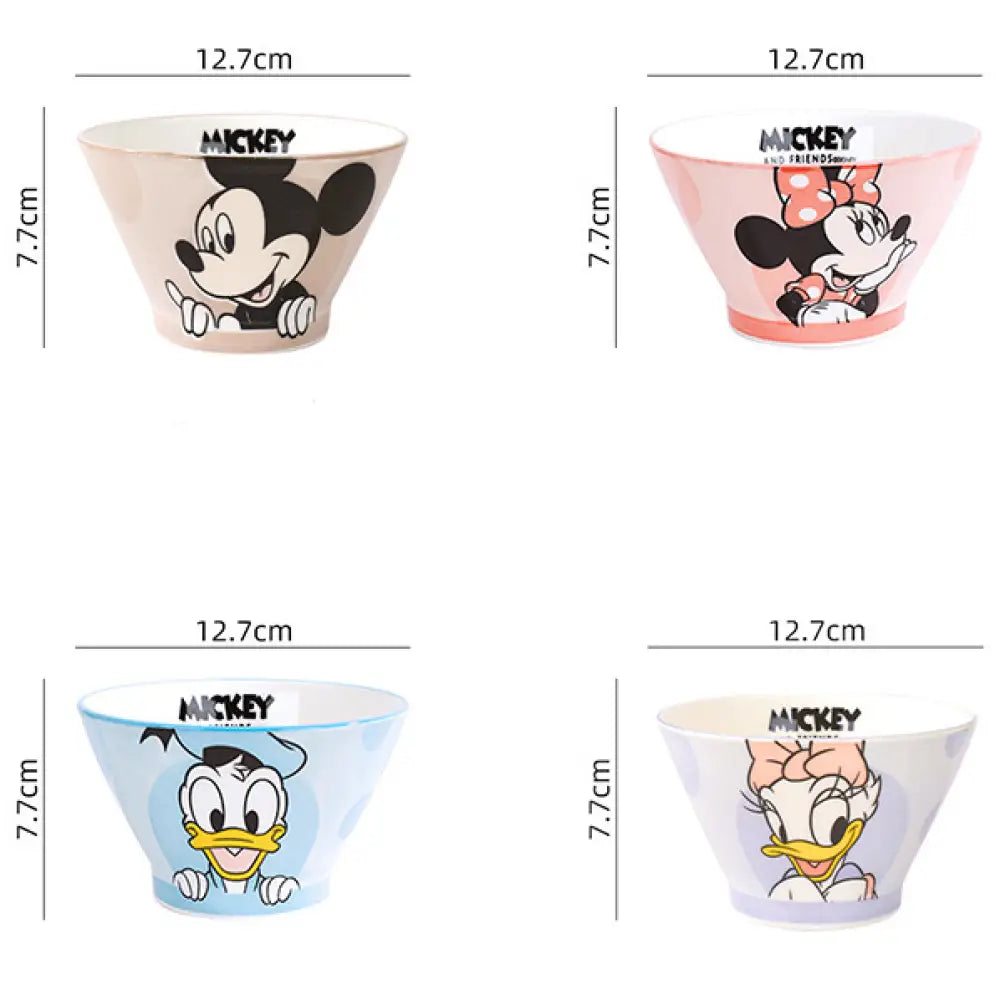 ディズニー ミッキーボウル グレーズド セラミック ボウル 可愛い 家庭用 カップル用 ID3620 アプリコット+ピンク+ブルー+パープル