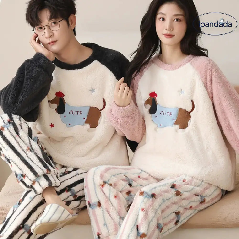 ドッグ柄 ペアパジャマ カップル 冬 ルームウェア 上下セット 長袖 お揃い結婚祝い プレゼント レディース 可愛い メンズ おしゃれ カップル＞セットアップ