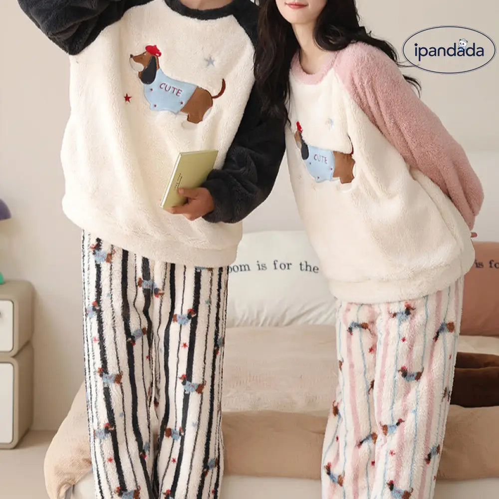 ドッグ柄 ペアパジャマ カップル 冬 ルームウェア 上下セット 長袖 お揃い結婚祝い プレゼント レディース 可愛い メンズ おしゃれ カップル＞セットアップ