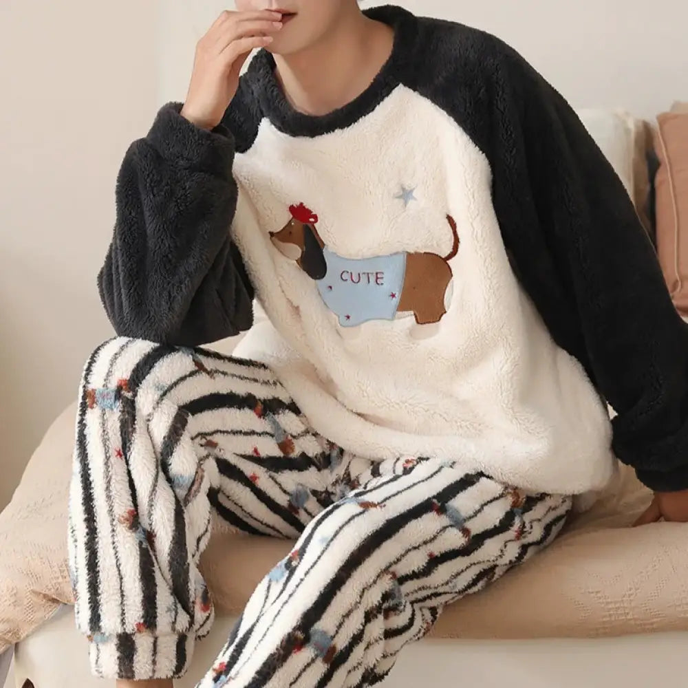 ドッグ柄 ペアパジャマ カップル 冬 ルームウェア 上下セット 長袖 お揃い結婚祝い プレゼント レディース 可愛い メンズ おしゃれ メンズ / M カップル＞セットアップ