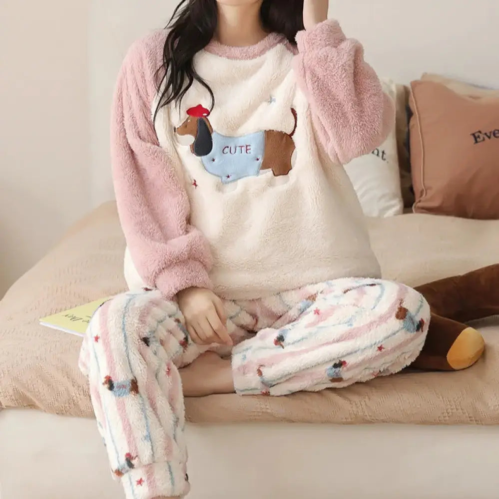 ドッグ柄 ペアパジャマ カップル 冬 ルームウェア 上下セット 長袖 お揃い結婚祝い プレゼント レディース 可愛い メンズ おしゃれ レディース / M カップル＞セットアップ