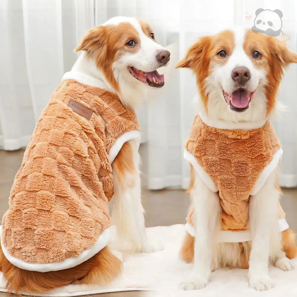 ドッグウェア 大型犬 チェック柄 暖かい 8-42kg 良く伸びて着脱が簡単 手触りが柔らかい 中型 ブラウン / 2XL ペット用品＞ウェア