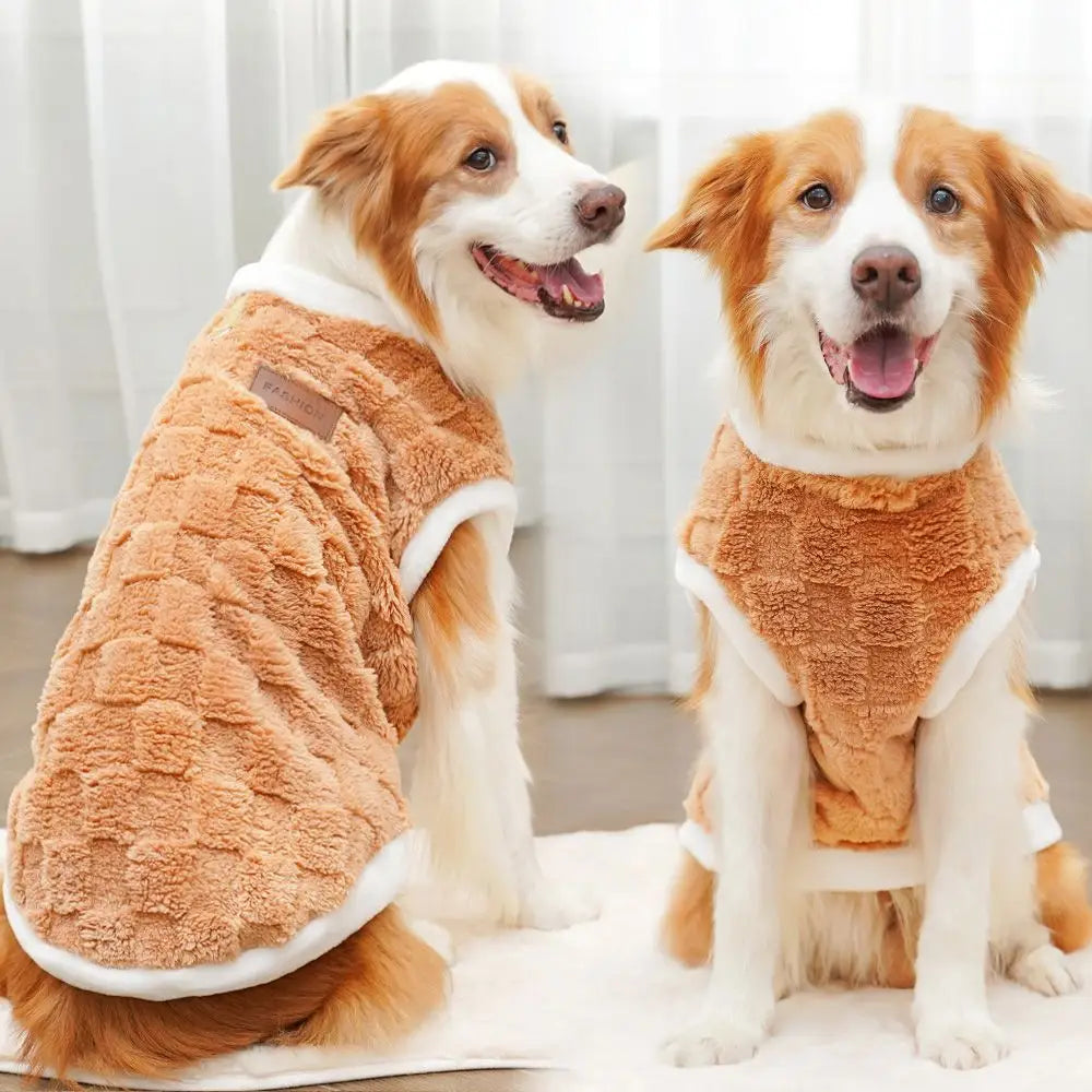 ドッグウェア 大型犬 チェック柄 暖かい 8-42kg 良く伸びて着脱が簡単 手触りが柔らかい 中型 ブラウン / 2XL ペット用品＞ウェア