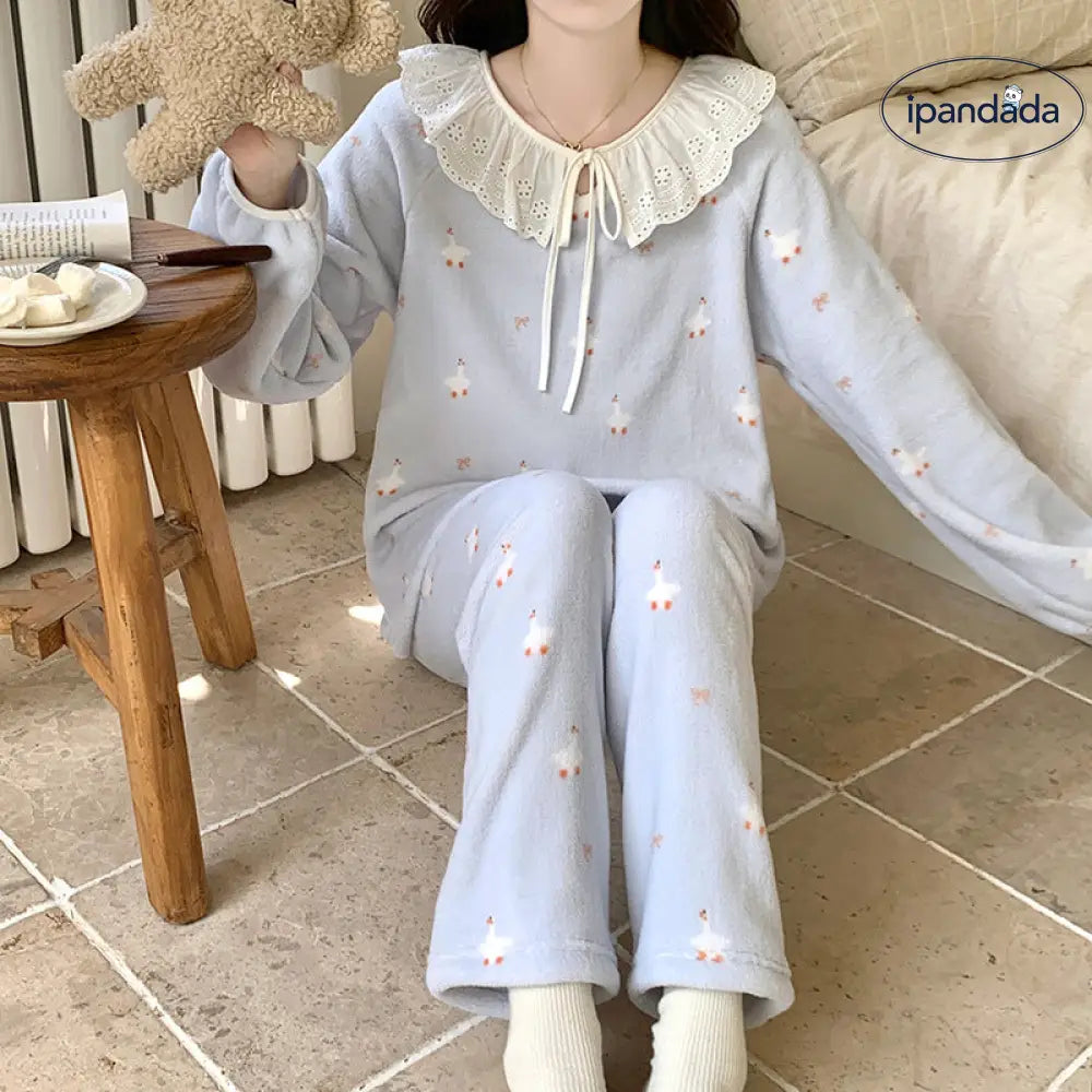 冬 フリース パジャマ レディース 厚手 サンゴフリース かわいい 花柄 フランネル 保温 ルームウェア セットアップ ID2654