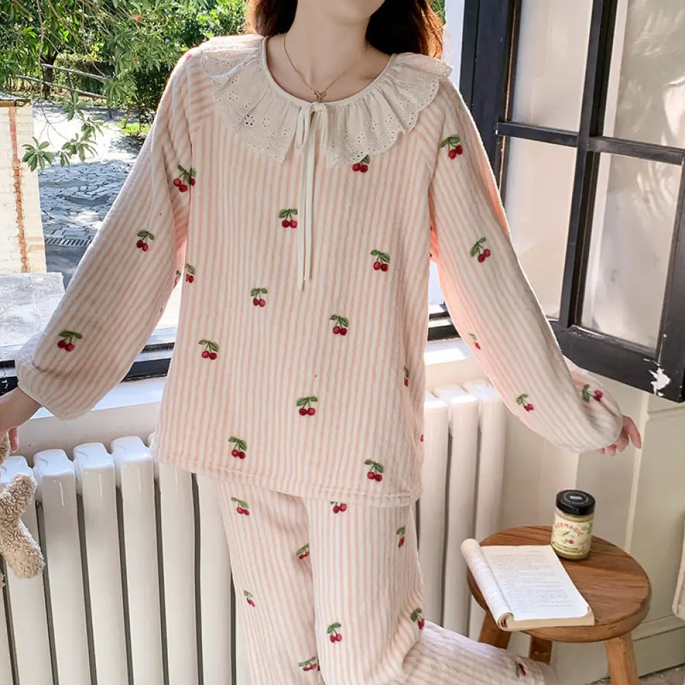 冬 フリース パジャマ レディース 厚手 サンゴフリース かわいい 花柄 フランネル 保温 ルームウェア セットアップ ID2654 タイプ③ / M