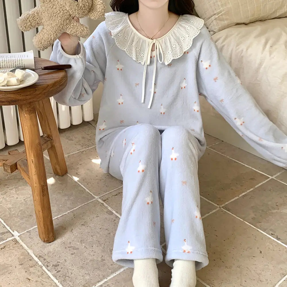 冬 フリース パジャマ レディース 厚手 サンゴフリース かわいい 花柄 フランネル 保温 ルームウェア セットアップ ID2654 タイプ⑨ / M