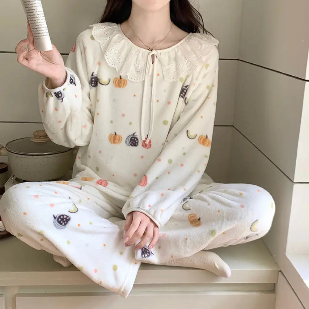 冬 フリース パジャマ レディース 厚手 サンゴフリース かわいい 花柄 フランネル 保温 ルームウェア セットアップ ID2654 タイプ⑥ / M