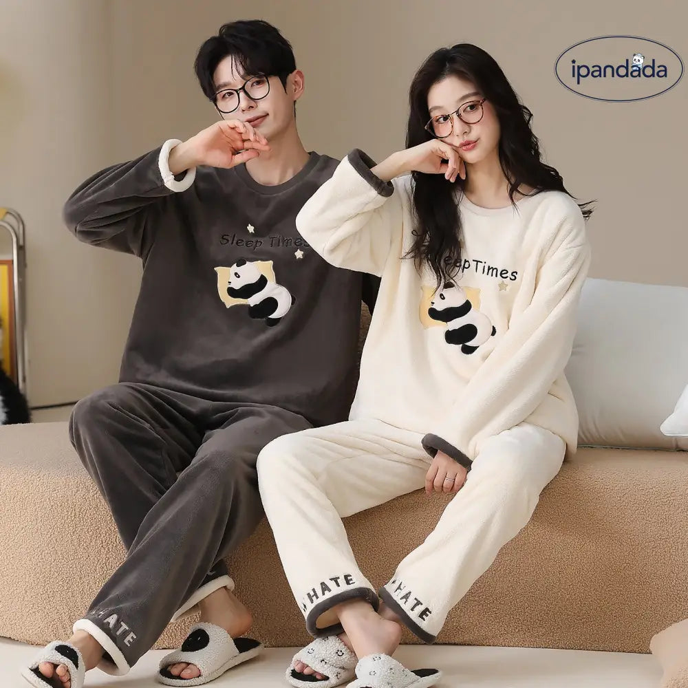 冬季 フリース フリース ラウンドネック プルオーバー カップル パジャマ セット 保温 ルームウェア ID2933