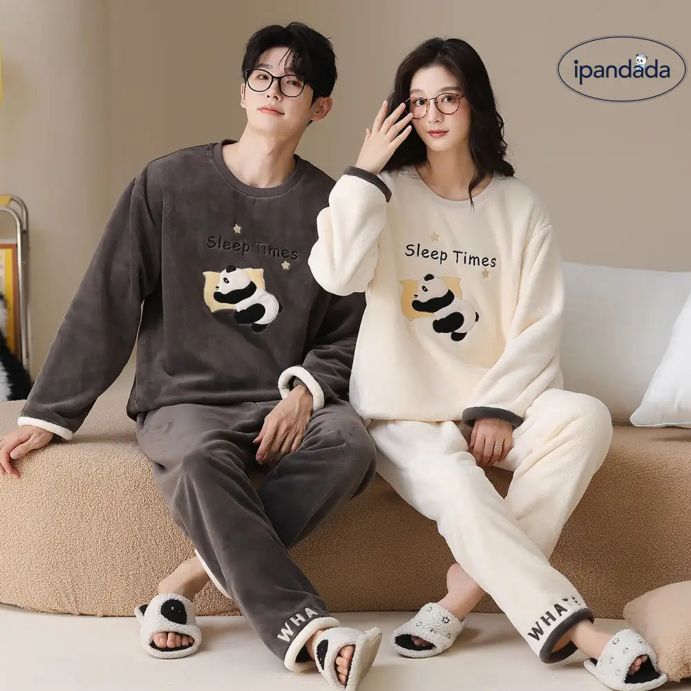 冬季 フリース フリース ラウンドネック プルオーバー カップル パジャマ セット 保温 ルームウェア ID2933