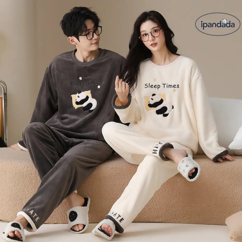 冬季 フリース フリース ラウンドネック プルオーバー カップル パジャマ セット 保温 ルームウェア ID2933