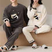 冬季 フリース フリース ラウンドネック プルオーバー カップル パジャマ セット 保温 ルームウェア ID2933