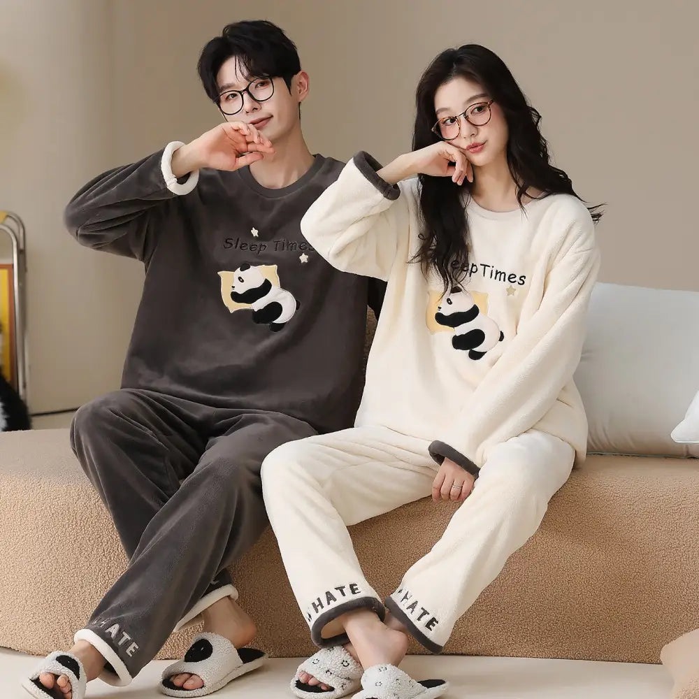 冬季 フリース フリース ラウンドネック プルオーバー カップル パジャマ セット 保温 ルームウェア ID2933 タイプ① / レディースＭ