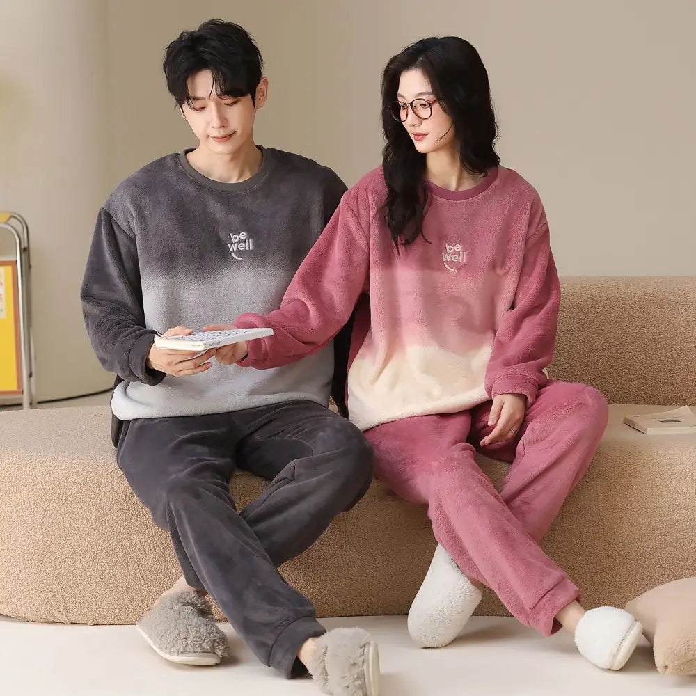 冬季 フリース フリース ラウンドネック プルオーバー カップル パジャマ セット 保温 ルームウェア ID2933 タイプ③ / レディースＭ