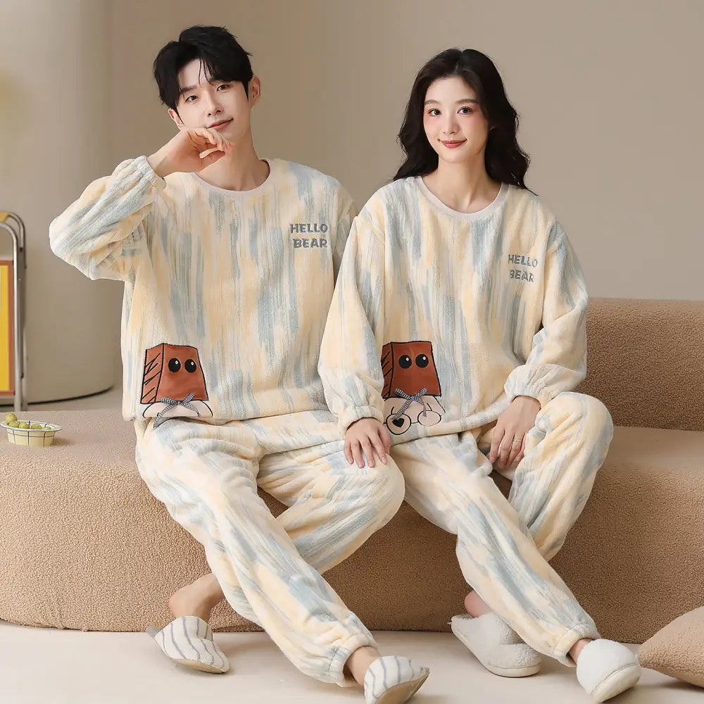 冬季 フリース フリース ラウンドネック プルオーバー カップル パジャマ セット 保温 ルームウェア ID2933 タイプ② / レディースＭ