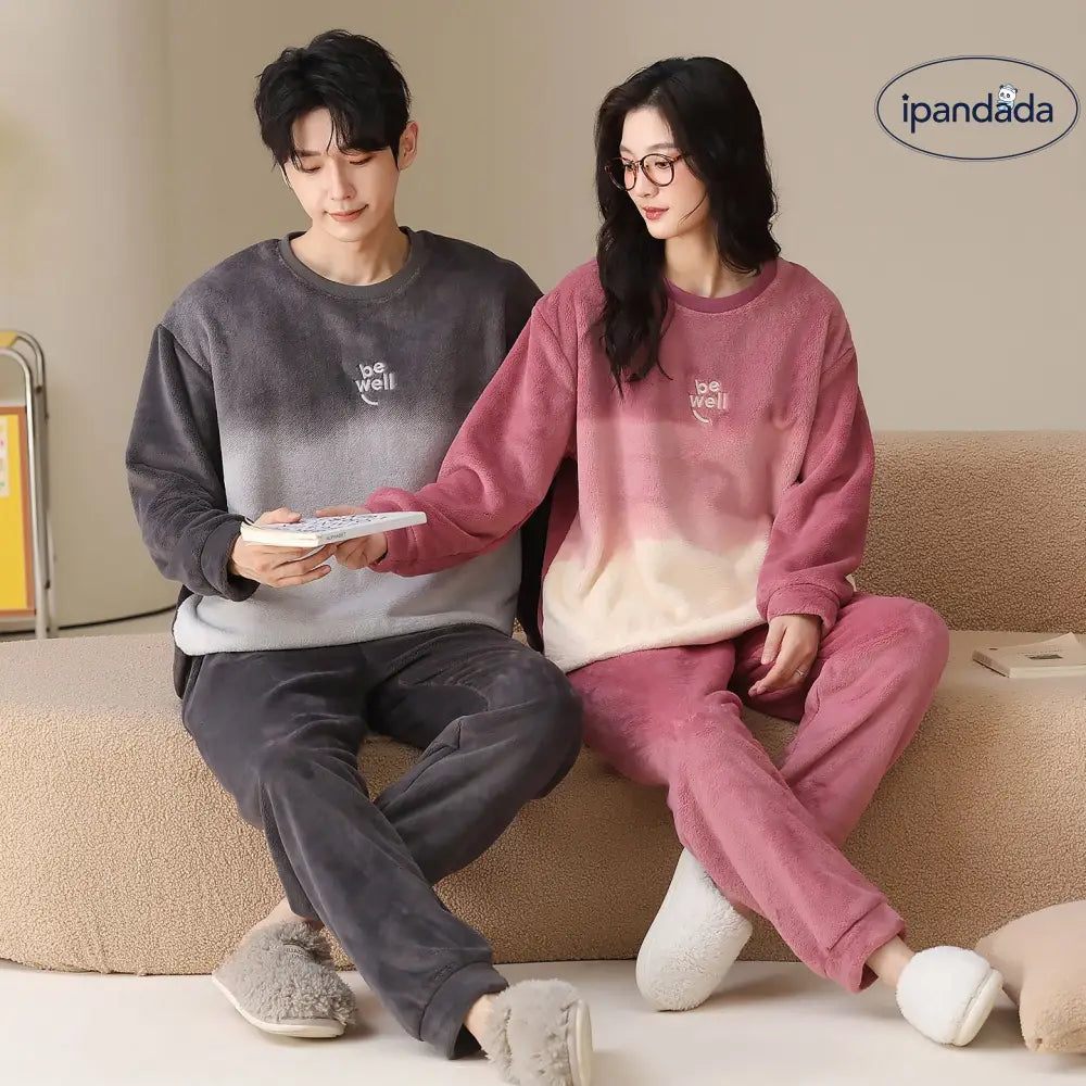 冬季 フリース フリース ラウンドネック プルオーバー カップル パジャマ セット 保温 ルームウェア ID2933