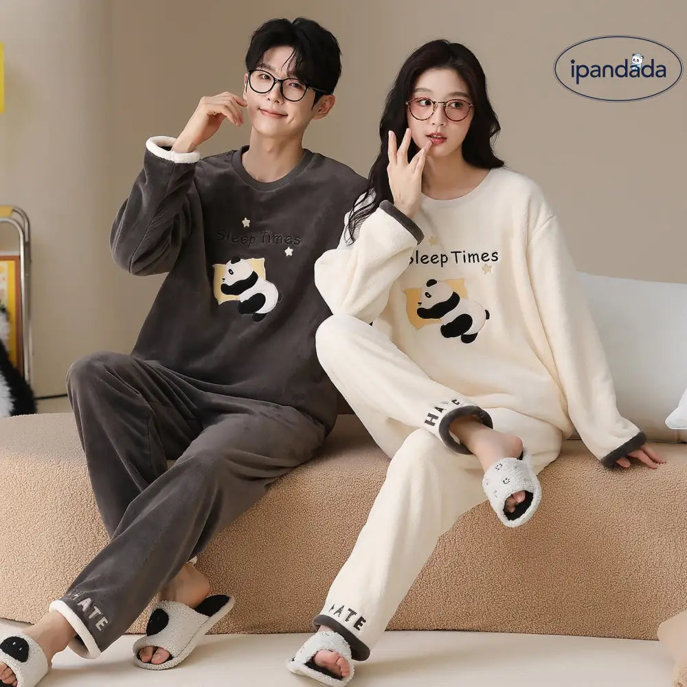冬季 フリース フリース ラウンドネック プルオーバー カップル パジャマ セット 保温 ルームウェア ID2933