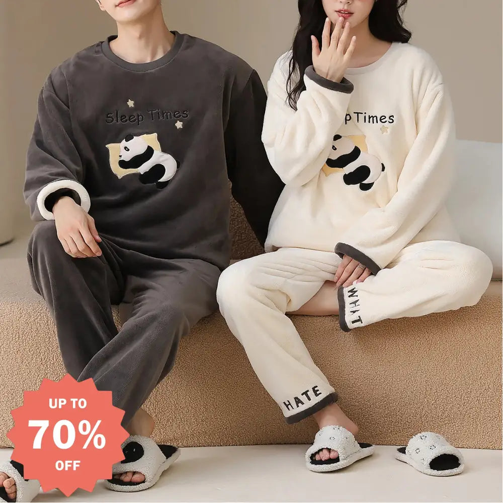 冬季 フリース フリース ラウンドネック プルオーバー カップル パジャマ セット 保温 ルームウェア ID2933