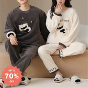 冬季 フリース フリース ラウンドネック プルオーバー カップル パジャマ セット 保温 ルームウェア ID2933