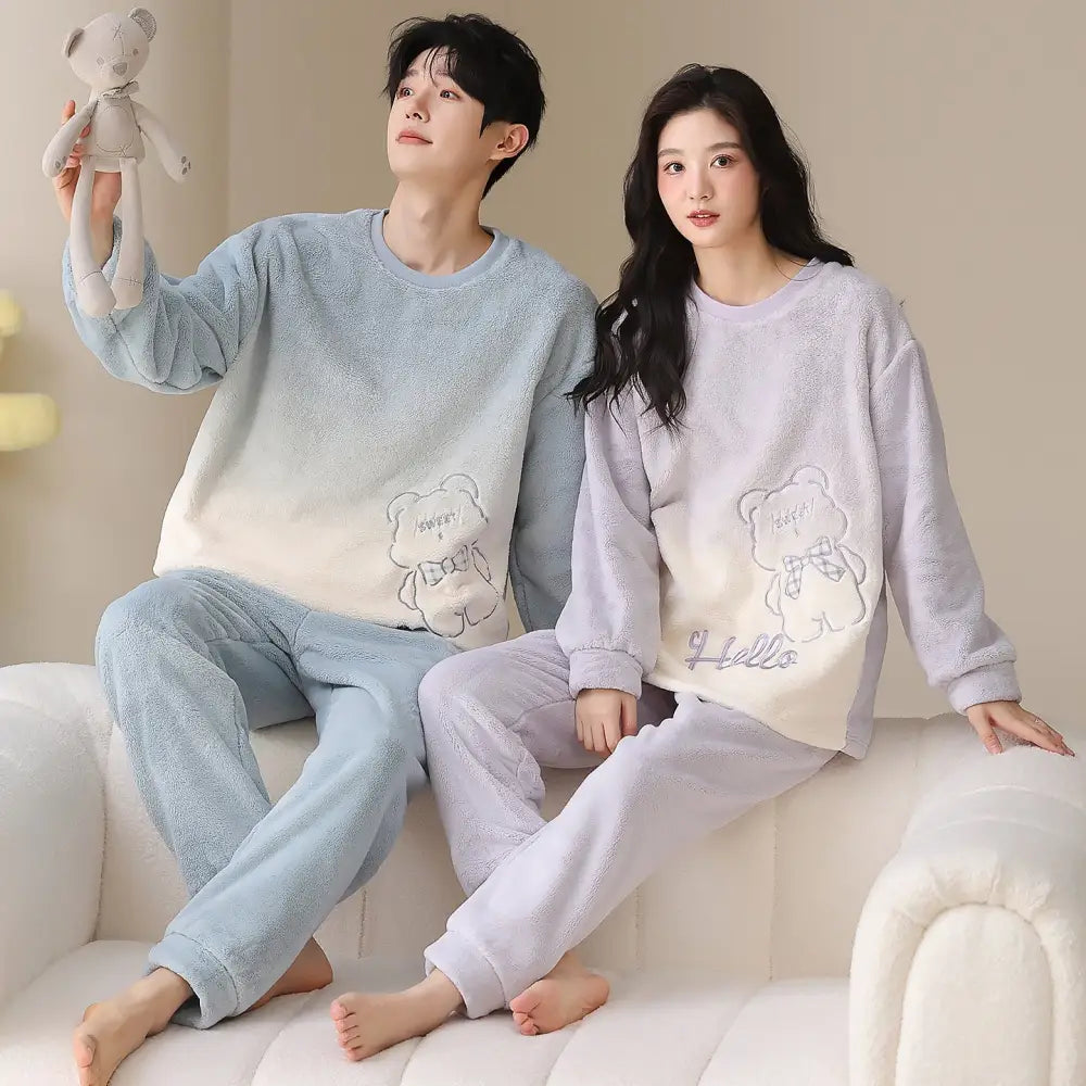 冬季 フリース フリース ラウンドネック プルオーバー カップル パジャマ セット 保温 ルームウェア ID2933 タイプ⑥ / レディースＭ