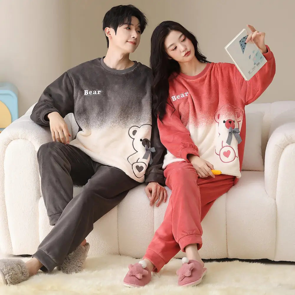 冬季 フリース フリース ラウンドネック プルオーバー カップル パジャマ セット 保温 ルームウェア ID2933 タイプ⑤ / レディースＭ