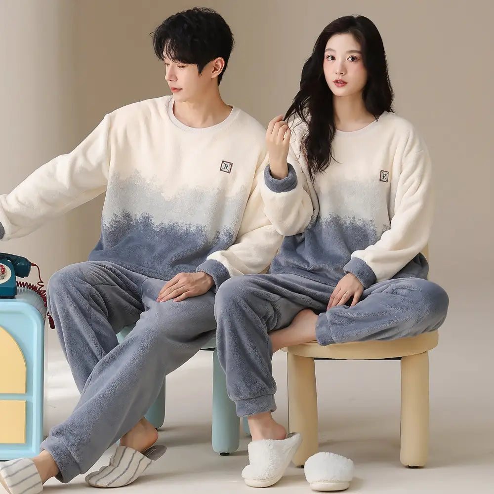 冬季 フリース フリース ラウンドネック プルオーバー カップル パジャマ セット 保温 ルームウェア ID2933 タイプ④ / レディースＭ