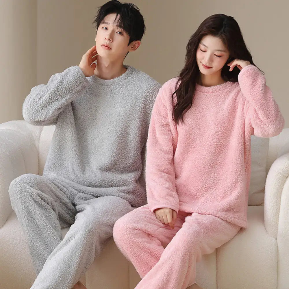 冬季 カップル用 パジャマ フランネル コーラルフリース 男女兼用 セット ID3495 タイプ① / レディースＭ