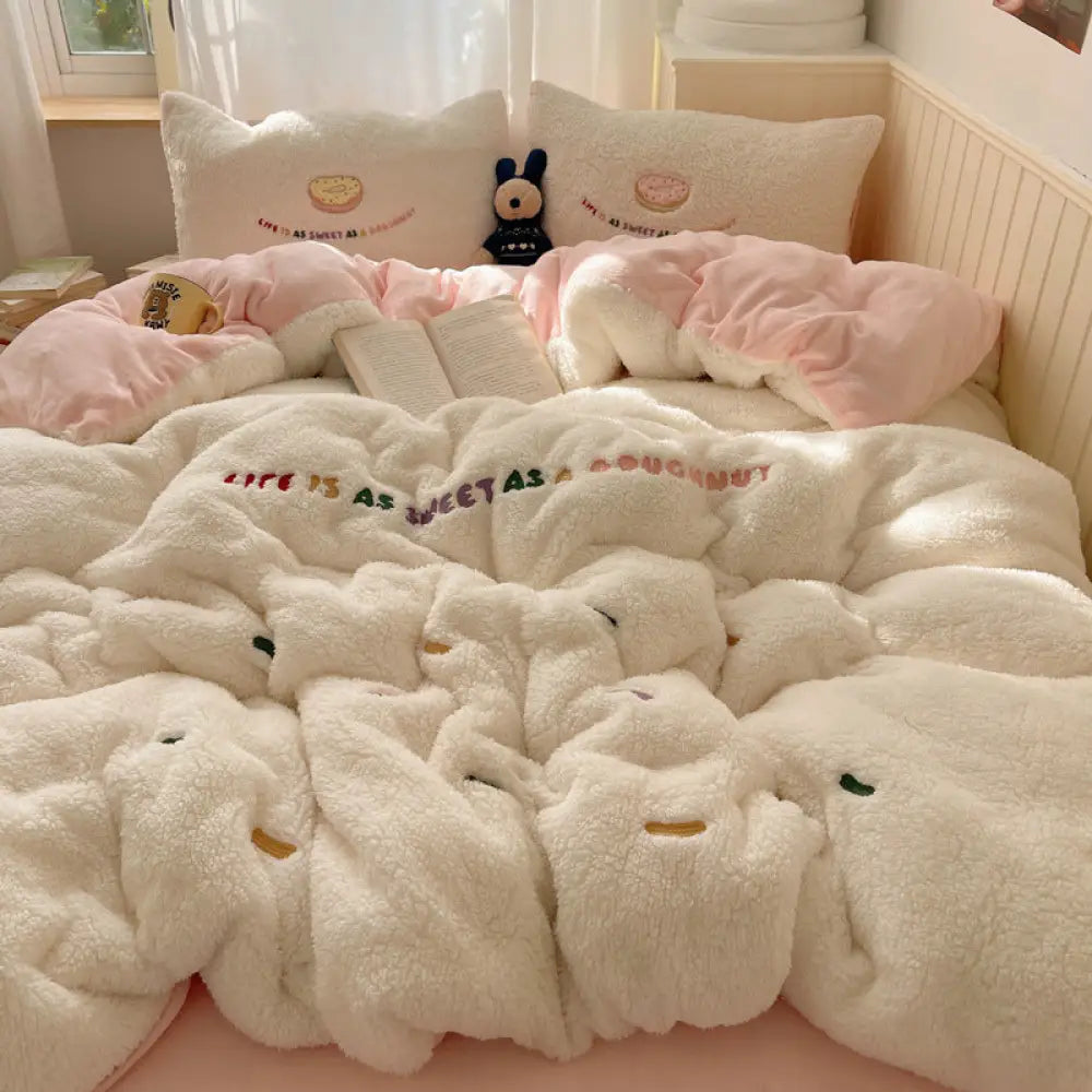 冬季 ミルクフリース フリース ベッドカバーセット 厚手 保温 コーラルフリース シーツ 掛け布団カバー 3点セット ID3201 寝具＞寝具セット