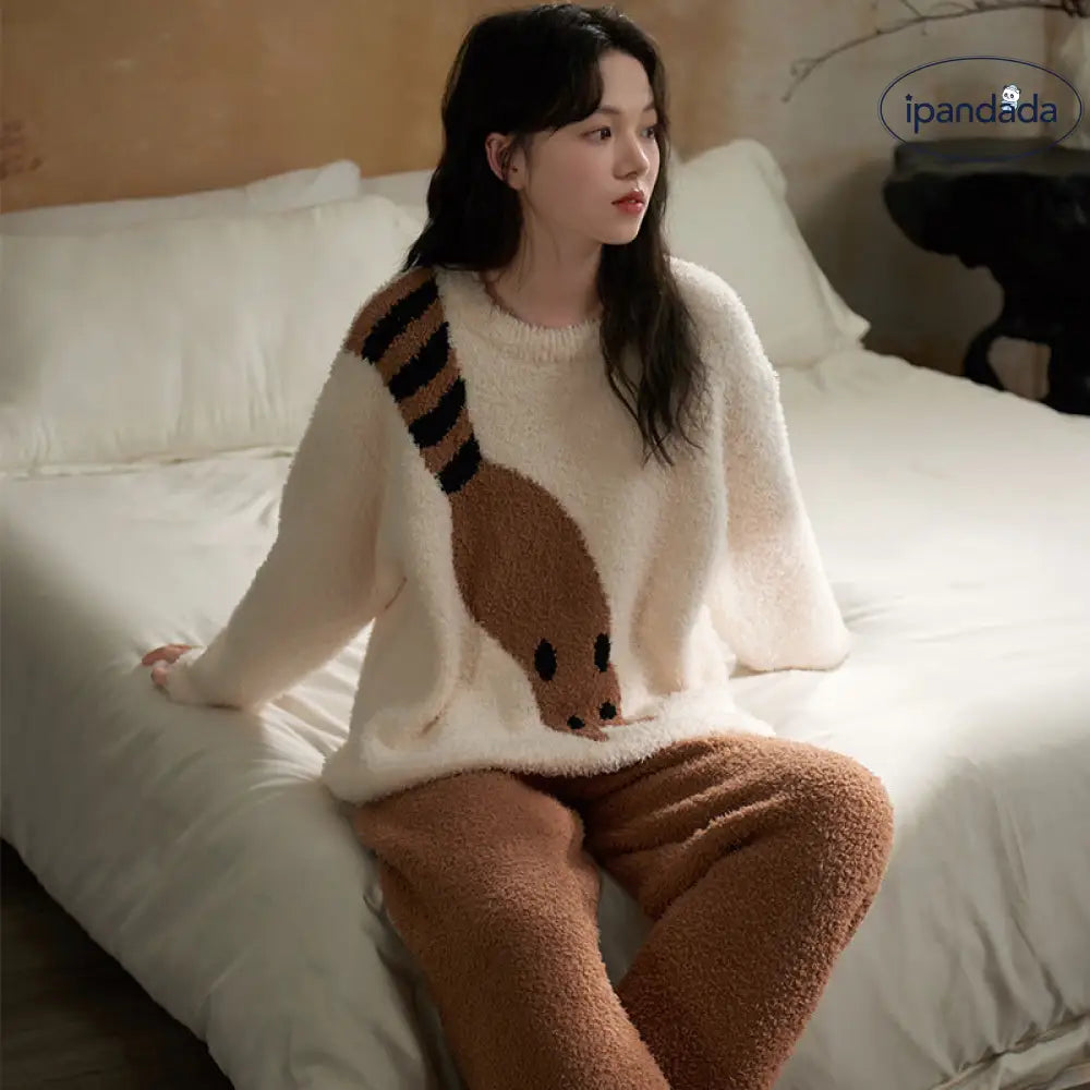 冬季 レディース パジャマ 厚手 保温 フリース ふわふわ カジュアル 韓国風 ラウンドネック レディース ルームウェア ID3647