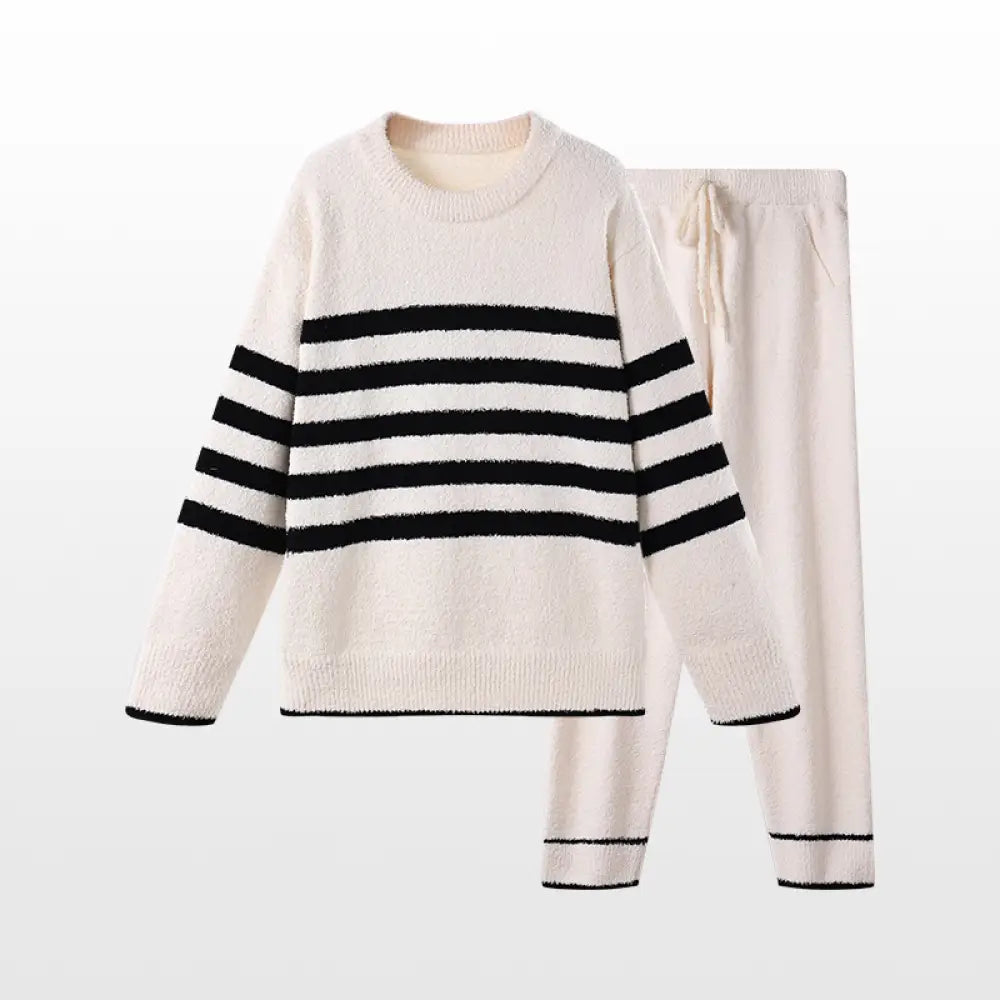 冬季 レディース パジャマ セット 保温 ストライプ ゆったり 快適 パジャマ ID3651 ホワイト / M