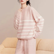 冬季 レディース パジャマ セット 保温 ストライプ ゆったり 快適 パジャマ ID3651