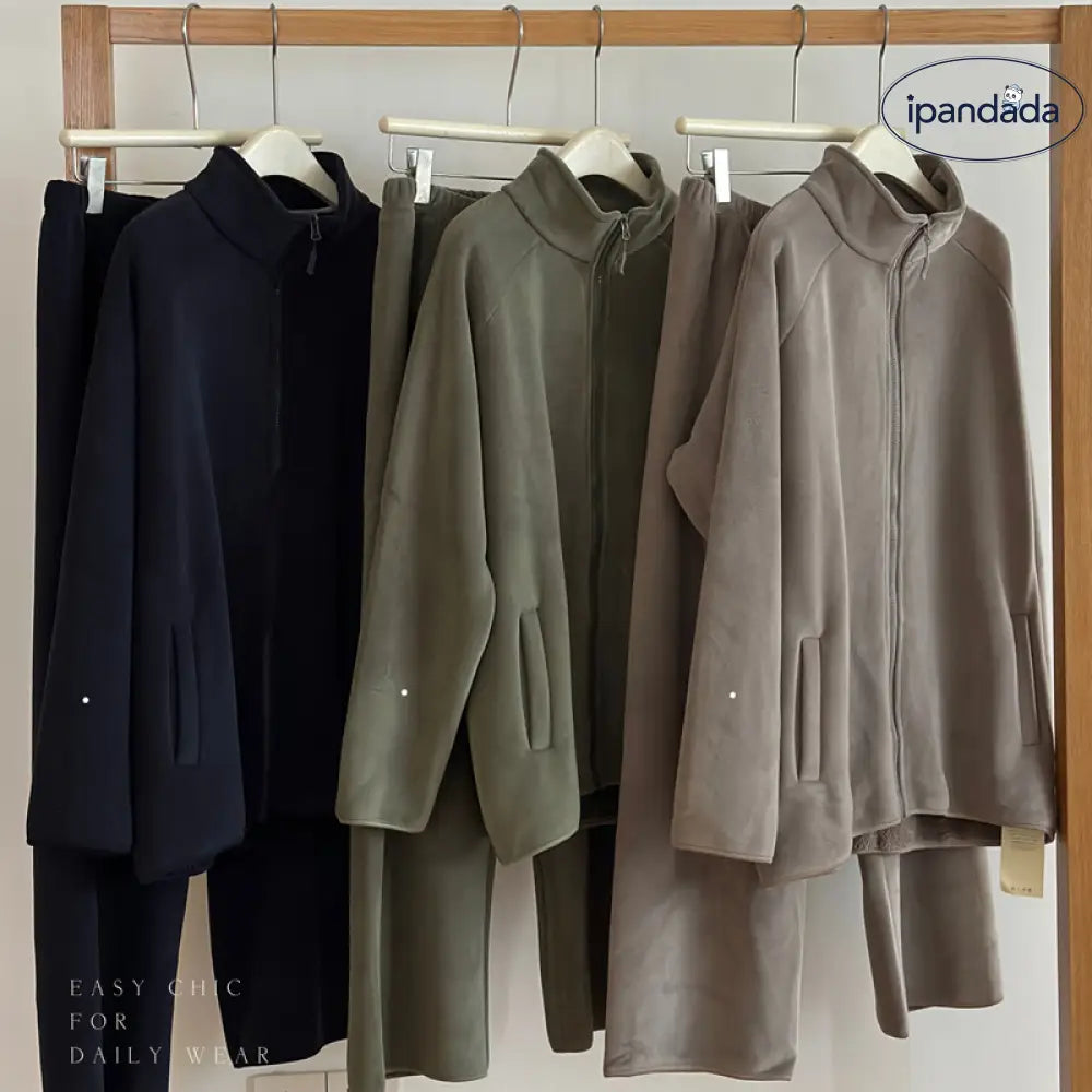 冬季 新作 男性 パジャマセット 厚手 ポーラーフリース 無地 リラックス ファスナー 保温 ホームウェア 彼氏 クリスマスプレゼント ID3094 メンズ＞セットアップ