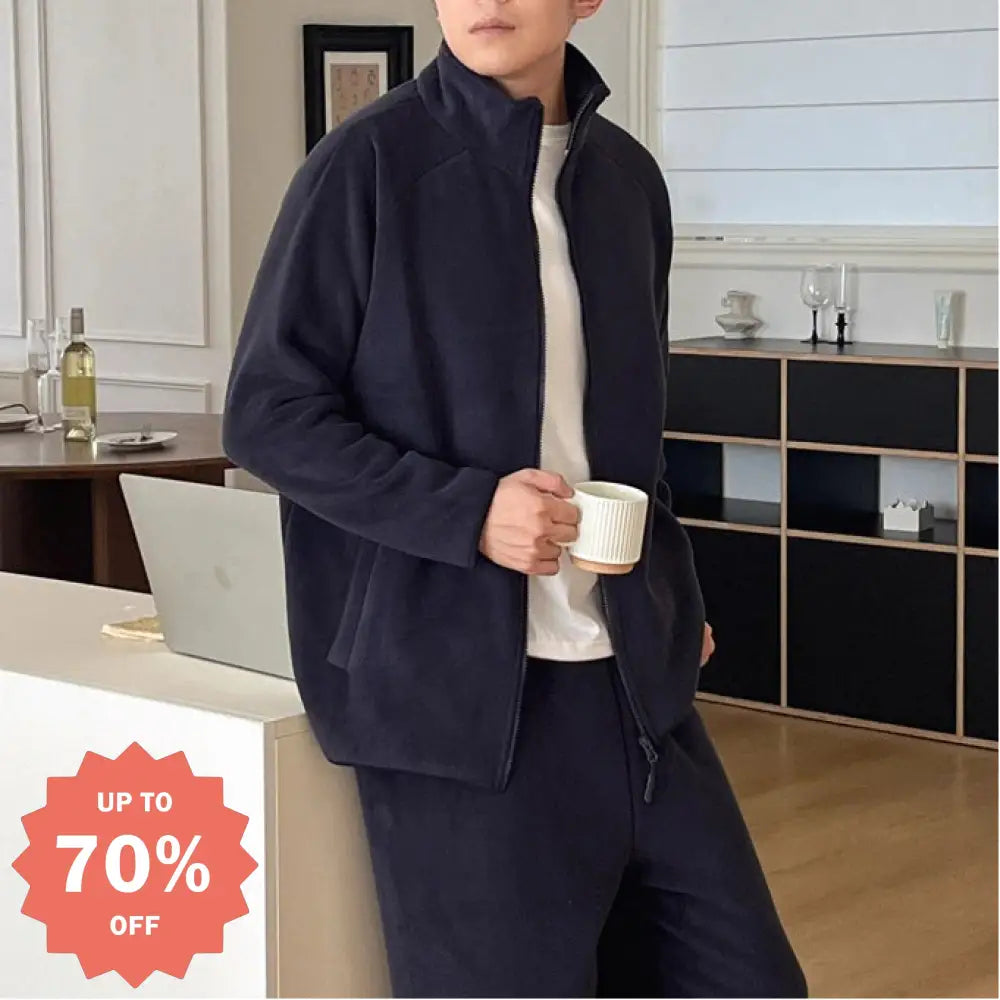 冬季 新作 男性 パジャマセット 厚手 ポーラーフリース 無地 リラックス ファスナー 保温 ホームウェア 彼氏 クリスマスプレゼント ID3094 メンズ＞セットアップ