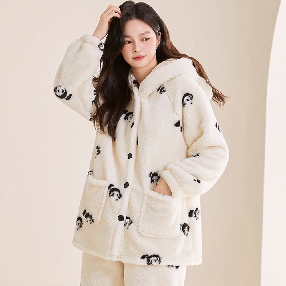 冬 コーラルフリース レディース パジャマセット 可愛い フード付き