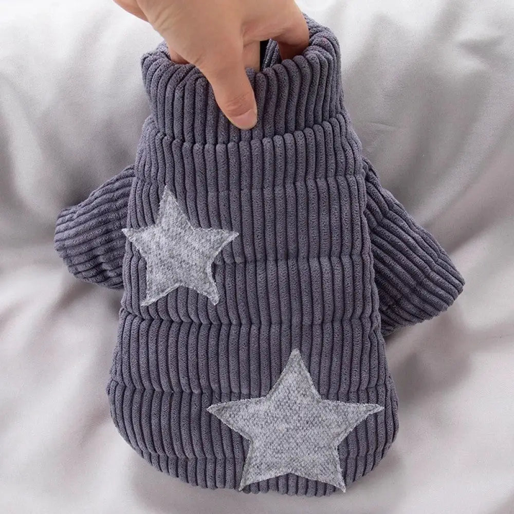 冬 ペットウェア 厚手 星柄 2足型 コットンウェア 子犬 小型犬 猫用 秋冬 保温 ID3271 グレー / XS