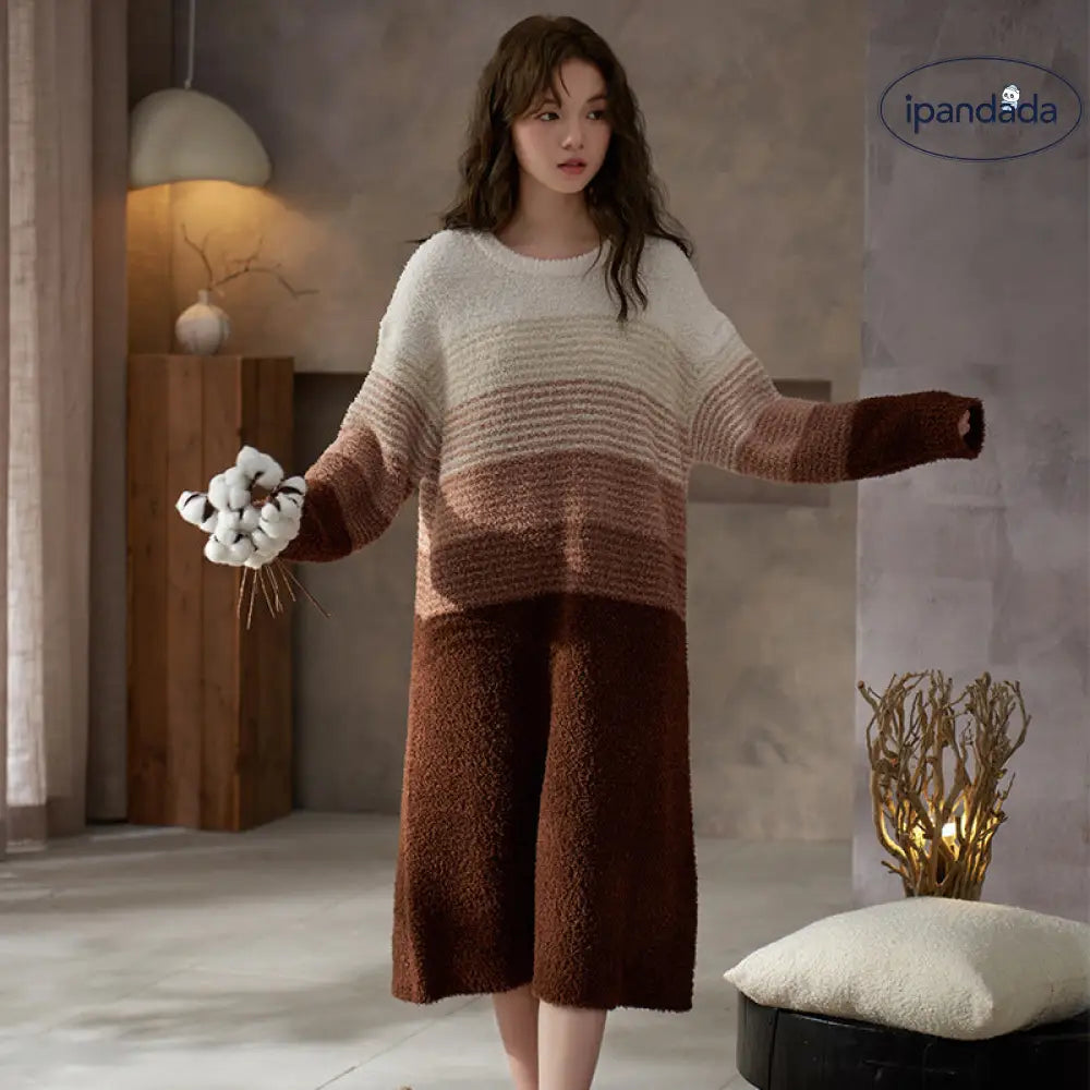 冬 レディース パジャマ フリース ふわふわ 長袖 ワンピース ゆったり 韓国風 カジュアル ラウンドネック レディース ルームウェア ID3645