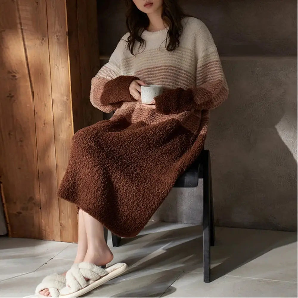 冬 レディース パジャマ フリース ふわふわ 長袖 ワンピース ゆったり 韓国風 カジュアル ラウンドネック レディース ルームウェア ID3645 写真通り / M