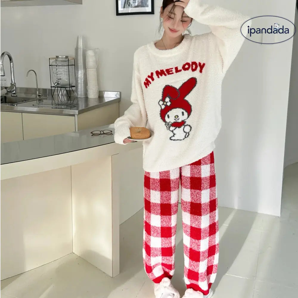 冬 レディース パジャマ 可愛い カートゥーン メロディ フリース 加厚 ルームウェア セット 保温 ID2912