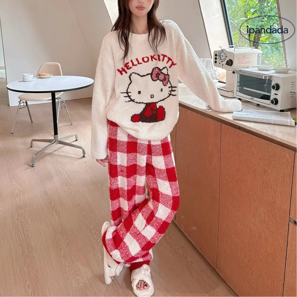 冬 レディース パジャマ 可愛い カートゥーン メロディ フリース 加厚 ルームウェア セット 保温 ID2912