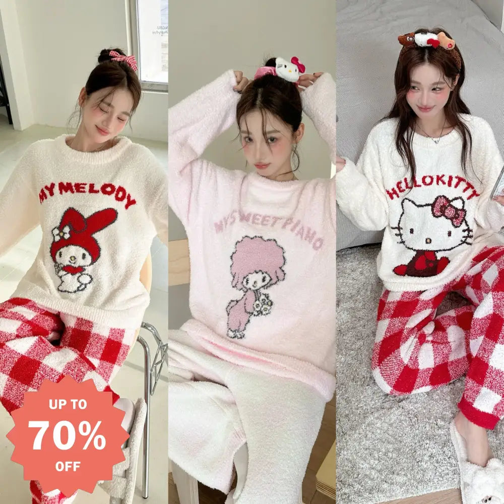 冬 レディース パジャマ 可愛い カートゥーン メロディ フリース 加厚 ルームウェア セット 保温 ID2912