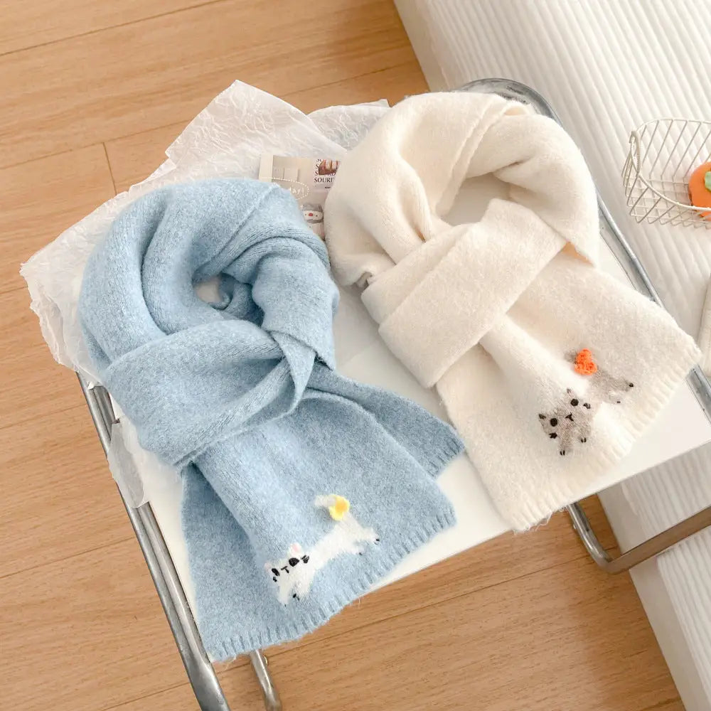 冬 ショール ネックウォーマー 保温 あたたかい ふわふわ ニット かわいい 猫 デザイン スカーフ レディース ID3054